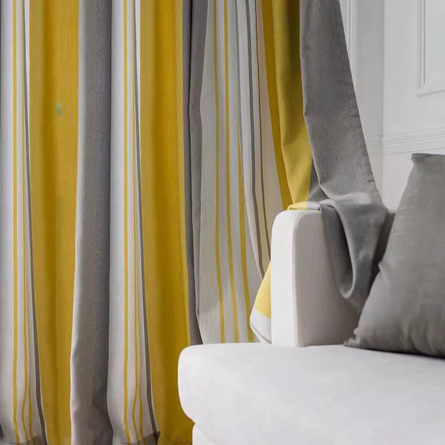Tuscan Sun Yellow Grey Striped Curtain 1