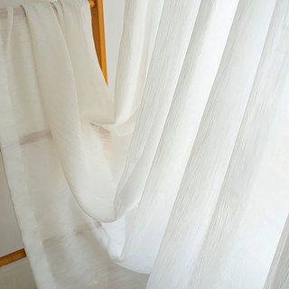 Winds in Willow Ivory White Shimmering Crinkle Crushed Voile Curtain