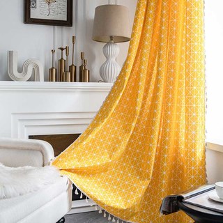 Lemon Zest Yellow Checked Geometric Boho Curtains 1