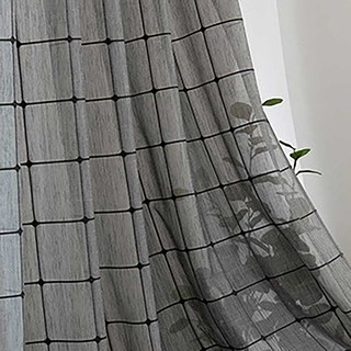 Pane Paradise Checked Grid Charcoal Grey Voile Curtains 3