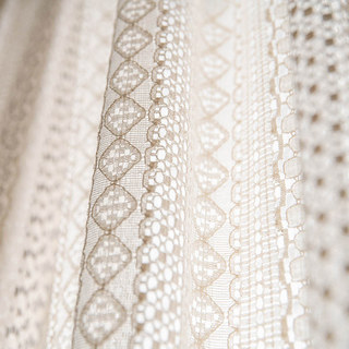 Wanderlust Weaves Crochet Geometric Net Cream Boho Curtains 5