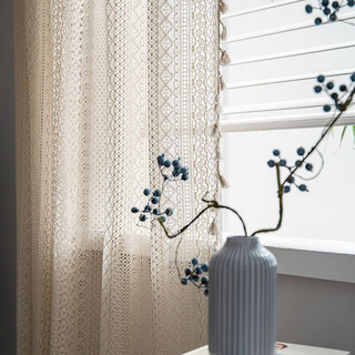 Wanderlust Weaves Crochet Geometric Net Cream Boho Curtains 3