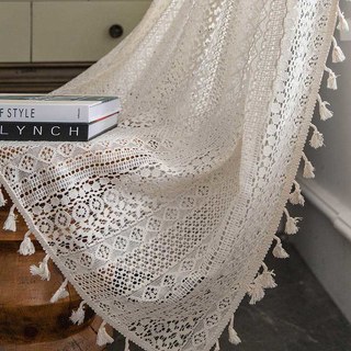 Wanderlust Weaves Crochet Geometric Net Cream Boho Curtains 4