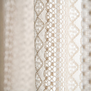 Wanderlust Weaves Crochet Geometric Net Cream Boho Curtains 6