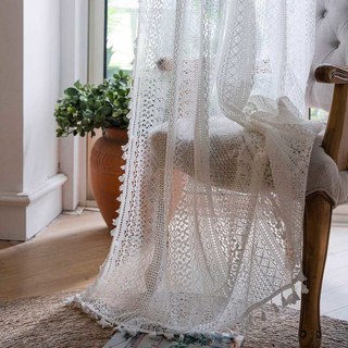 Wanderlust Weaves Crochet Geometric Net Ivory White Boho Curtains 2