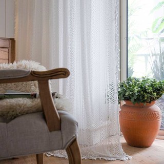 Wanderlust Weaves Crochet Geometric Net Ivory White Boho Curtains 3