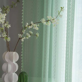 Wanderlust Weaves Geometric Lace Net Mint Green Boho Curtains