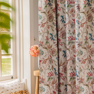 Botanical Bliss Multi Colour Red Floral Blackout Curtains 2