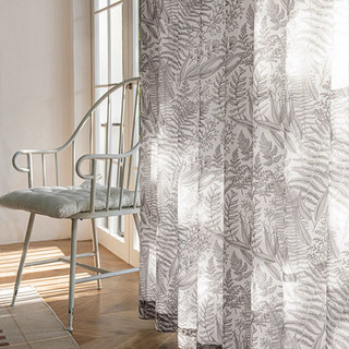 Fern Forest Leaf Patterned Taupe Grey Voile Curtain 3
