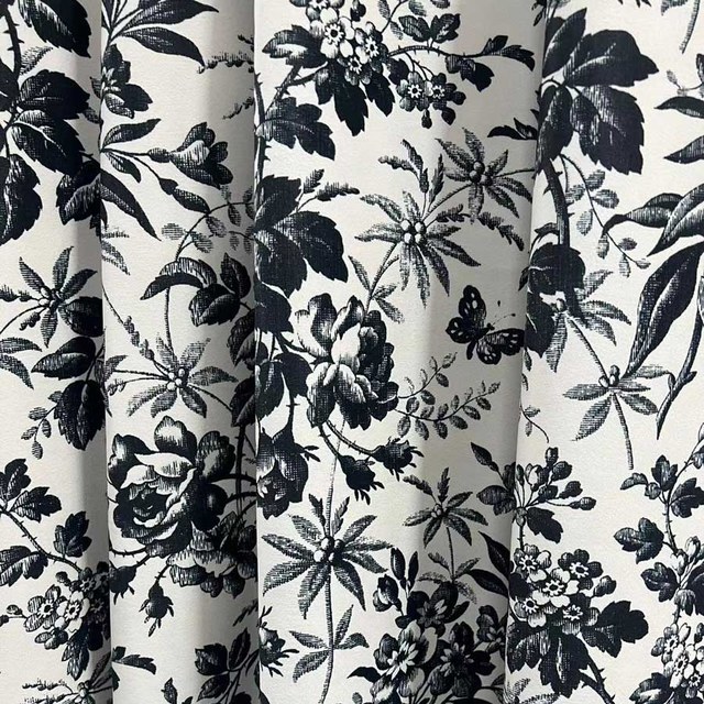 Midsummer Night Black and White Floral Velvet Curtains