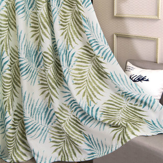 Palm Tree Leaves Blue Print Floral Curtain