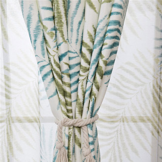 Palm Tree Leaves Blue Sheer Voile Curtain 3