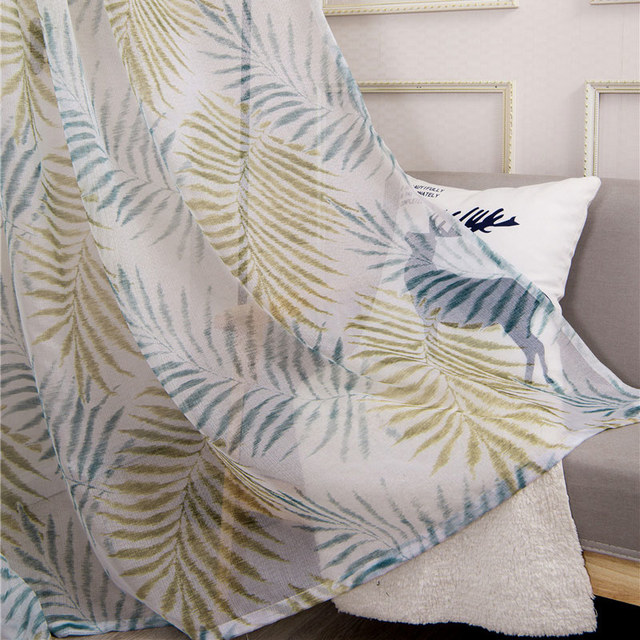 Palm Tree Leaves Blue Sheer Voile Curtain 1