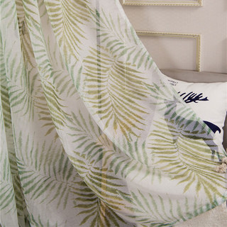 Palm Tree Leaves Green Sheer Voile Curtain 1