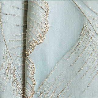 Paradise Luxury 3D Jacquard Tropical Leaves Pastel Blue Curtain with Gold Details 8