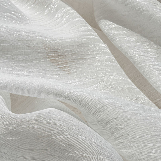 Winds in Willow Ivory White Shimmering Crinkle Crushed Voile Curtain 1