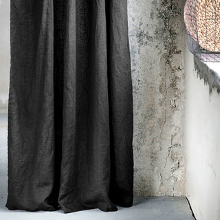 Shabby Chic Black 100% Flax Linen Curtains 1