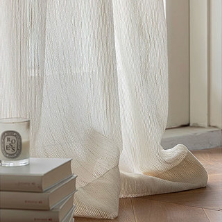 Fleecy Cloud Cream Textured Striped Voile Curtain 2