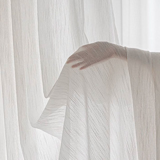 Fleecy Cloud Ivory White Textured Striped Voile Curtain