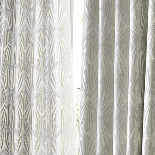 Deco Diamond Jacquard Geometric Cream Gold Faux Silk Curtains 4