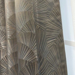 Ginkgo Leaves Luxury Art Deco Geometric Champagne Grey Gold Curtain 4
