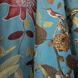 Summer Blooms Luxury Jacquard Teal Floral Blackout Curtain 2