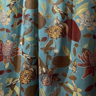 Summer Blooms Luxury Jacquard Teal Floral Blackout Curtain 5