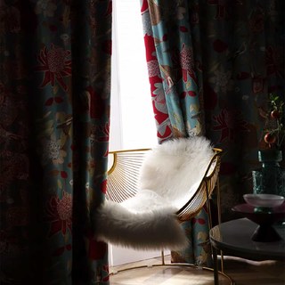 Summer Blooms Luxury Jacquard Teal Floral Blackout Curtain 7