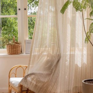 Bliss Striped Oatmeal Linen Style Voile Curtain 2