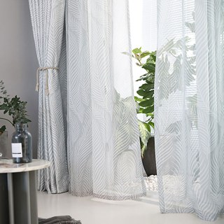 Dancing Seagrass Ash Grey Floral Voile Curtain