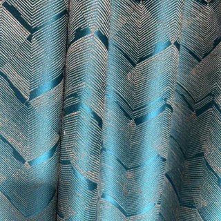 Zigzag Symphony Chevron Teal Blue Faux Silk Modern Geometric Curtains 2