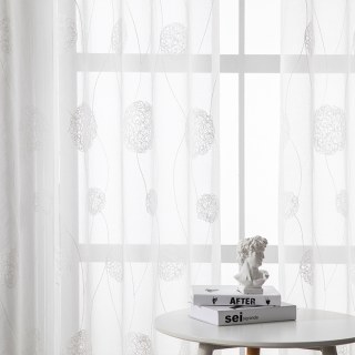 Dancing Pom Pom Embroidered Ivory White Voile Curtain 2