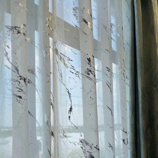 Lunar Marble Abstract White and Silver Voile Curtains