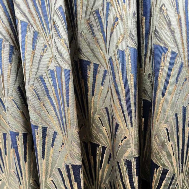 Gilded Breeze Blue and Gold Art Deco Geometric Curtains 1