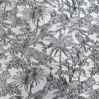 Jungle Jive Leopard and Parrot Silver and Black Blackout Curtains