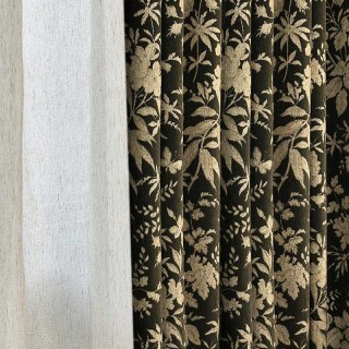 Midsummer Night Dark Olive Green Floral Chenille Curtains
