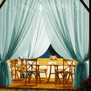 Avila Waterproof Textured Light Blue Outdoor Voile Curtain