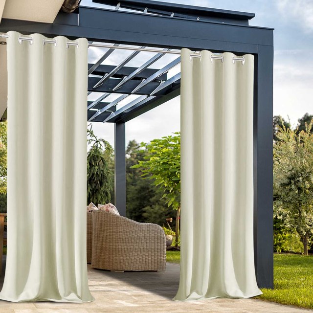 Malibu Waterproof Triple Weave Twill Blackout Cream Outdoor Curtain 1