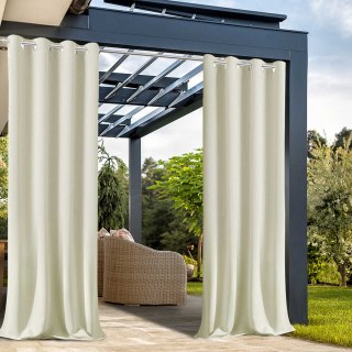 Malibu Waterproof Triple Weave Twill Blackout Cream Outdoor Curtain 1