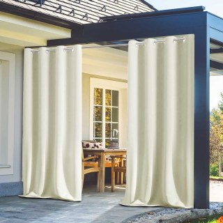 Malibu Waterproof Triple Weave Twill Blackout Cream Outdoor Curtain 2