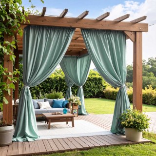 Endless Summer Waterproof Mint Green Linen Style Outdoor Heavy Voile Curtain
