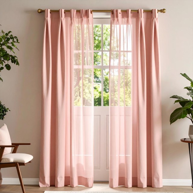 Luxe Pale Dusky Pink Voile Curtain 1