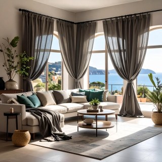 Provencal Style Pure Flax Dark Charcoal Grey Heavy Sheer Linen Curtain 3