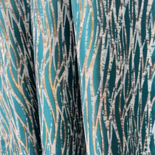 Woven Drift Abstract Geometric Teal Curtains with Gold Details