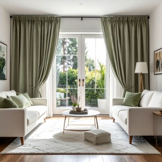 Double Plush Sage Green Chenille Blackout Curtain 2