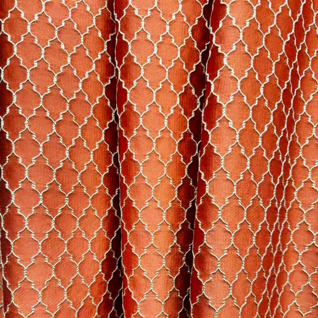 Fancy Trellis 3D Jacquard Orange Arabesque Curtains with Gold Details 1