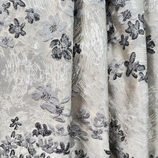 Moonlit Garden Silver and Black Embroidered Satiny Floral Curtain