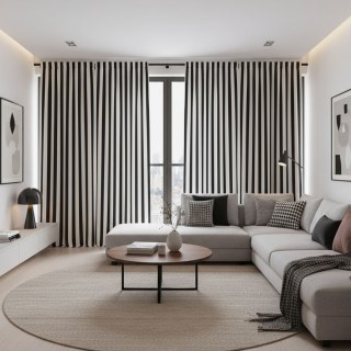 Sleek Black and White Striped Curtain 2