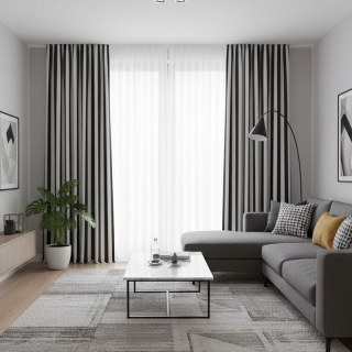 Sleek Black and White Striped Curtain