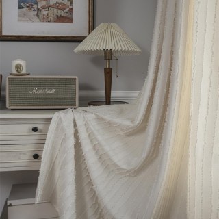 Boho Chic Cream Off White Fringe Striped Curtain 2